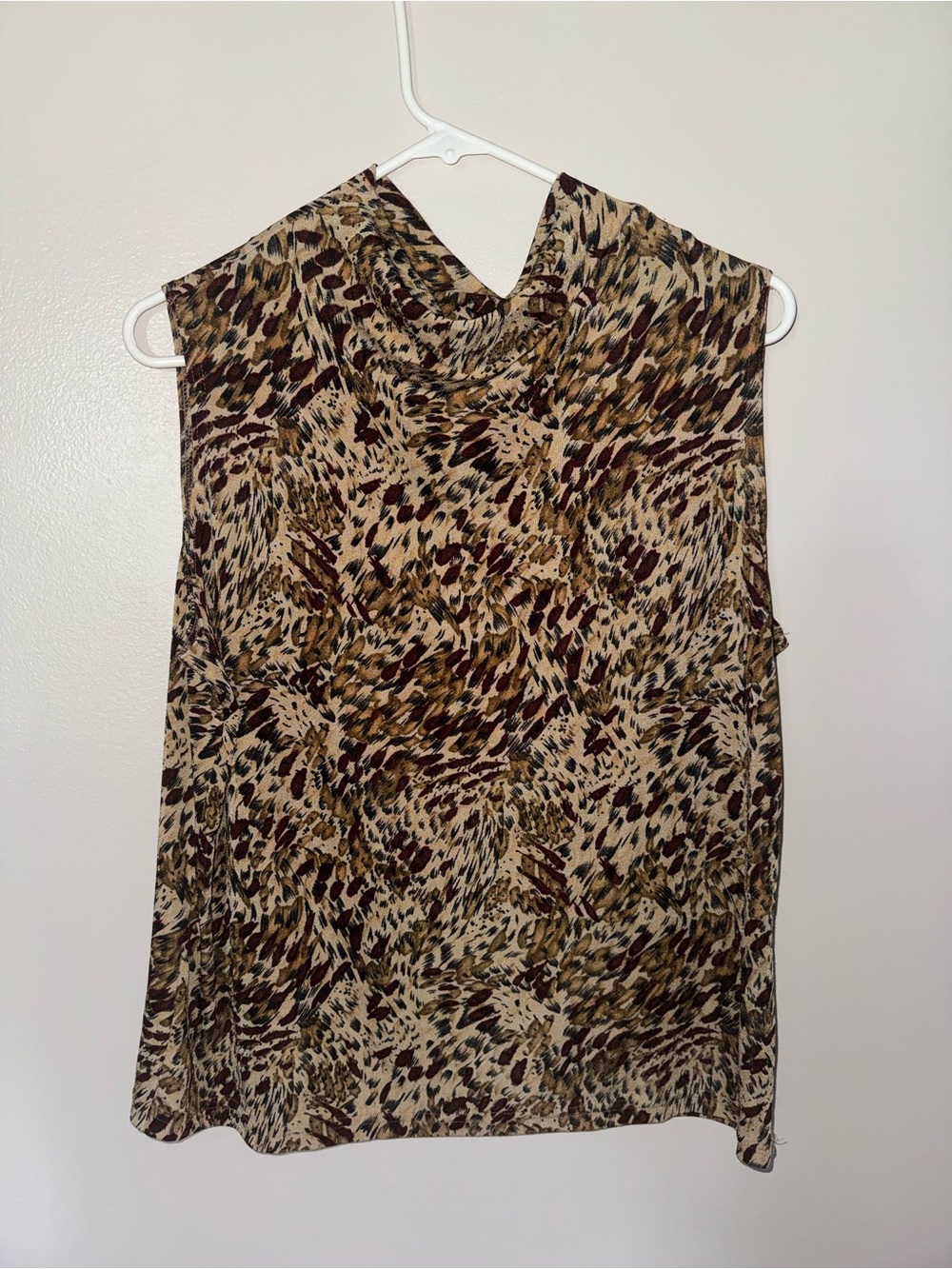 Sleeveless Animal Print Cowl Neck Top - Beige/Brown